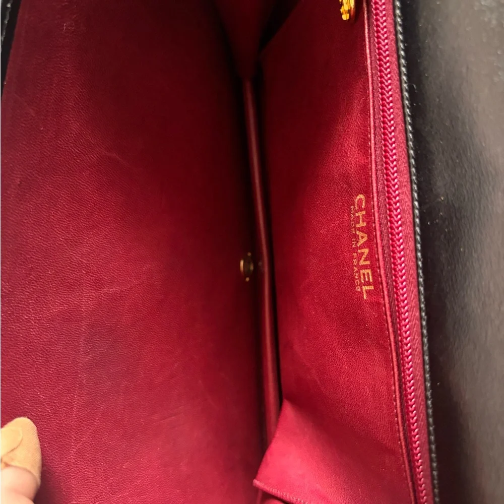 Authentic CHANEL coco mark cotton jersey push lock black leather vintage clutch - Picture 9 of 12